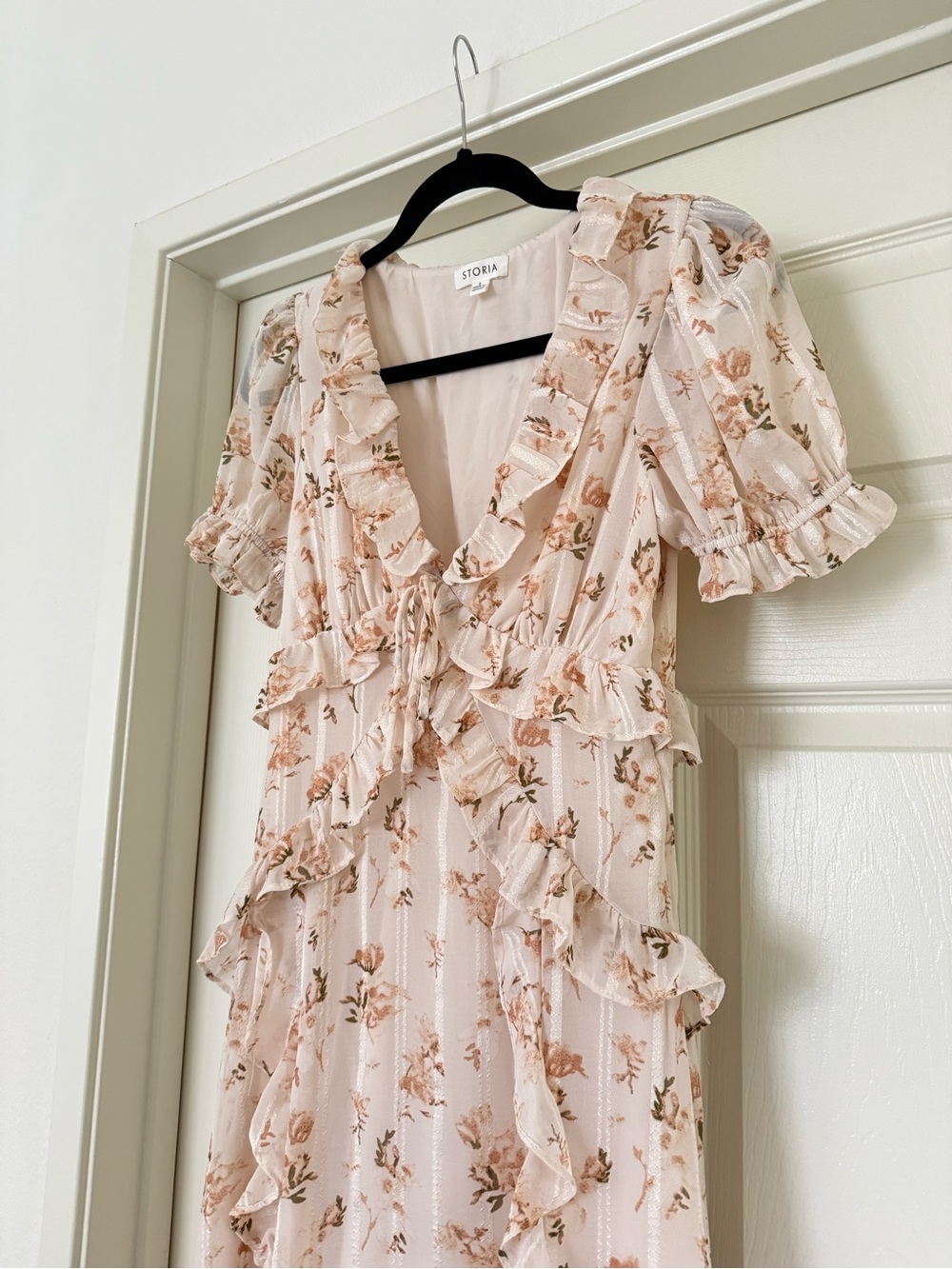 Storia Blush Pink Floral Ruffle Maxi Dress - Picture 2 of 6